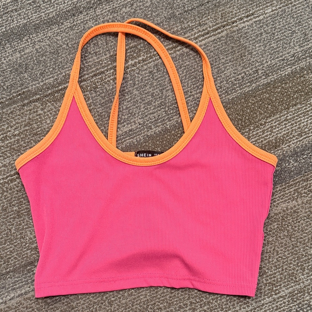 SHEIN Pink and Orange Halter Crop Top